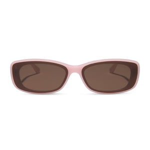 dime optics featuring the agoura rectangular sunglasses with a candy heart pink frame and brown lenses front view