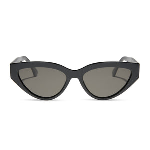 dime optics featuring last call cat eye sunglasses with a black frame and grey polarized lenses front view