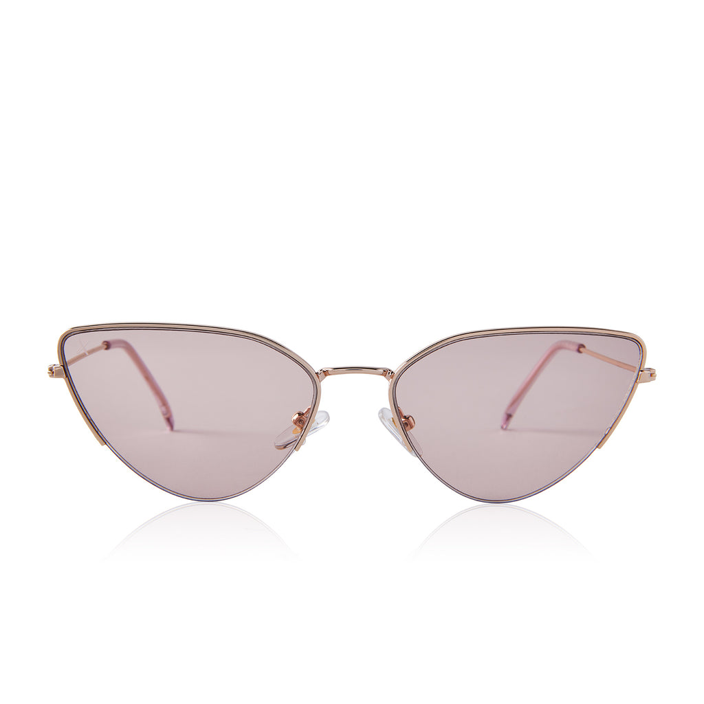 laurel cateye sunglasses, clear & rose pink gold flash