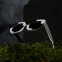 the wednesday addams - macabre black + white checkerboard + woeful smoke polarized sunglasses
