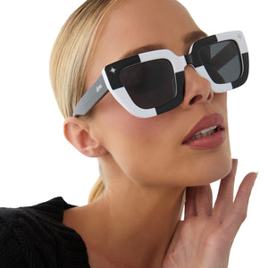 the wednesday addams - macabre black + white checkerboard + woeful smoke polarized sunglasses