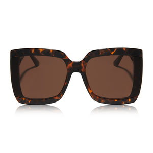 castro x dime optics onyx square sunglasses with a tortoise frame and brown polarized lenses front view