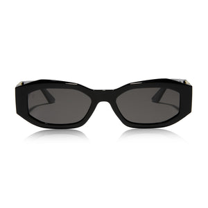 castro x dime optics pns square sunglasses with a black frame and grey polarized lenses front view