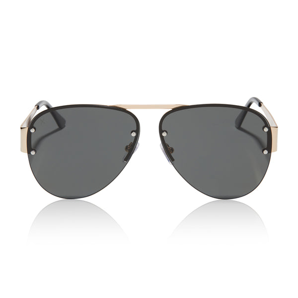 917 - gold shiny metal frame + solid grey sunglasses – Dime Optics