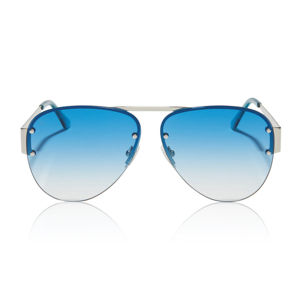 917 - silver shiny metal frame + blue gradient sunglasses – Dime Optics