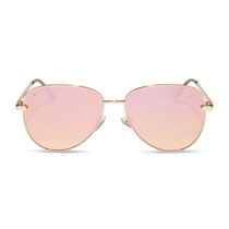 dime optics abbot aviator sunglasses with a shiny gold frame and champagne mirror polarized lenses front view
