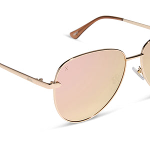 dime optics abbot aviator sunglasses with a shiny gold frame and champagne mirror polarized lenses detailed view