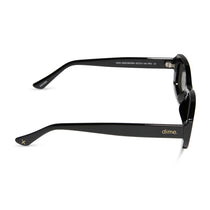 dime optics featuring the agoura rectangular sunglasses with a black frame and grey lenses side view