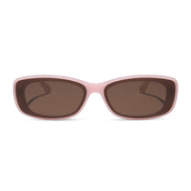 dime optics featuring the agoura rectangular sunglasses with a candy heart pink frame and brown lenses front view