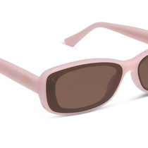 dime optics featuring the agoura rectangular sunglasses with a candy heart pink frame and brown lenses detailed view