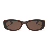 dime optics featuring the agoura rectangular sunglasses with a mocha frame and brown lenses front view