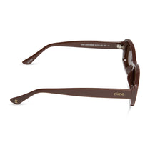 dime optics featuring the agoura rectangular sunglasses with a mocha frame and brown lenses side view