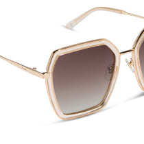dime optics featuring the alameda square sunglasses with a gold and frosty white frame and brown gradient lenses detailed view