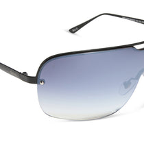 rissa g x dime optics bou g shield sunglasses with a black metal frame and grey gradient lenses detailed view