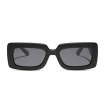 dime optics featuring the culver rectangular sunglasses with a matte black frame and grey polarized lenses front view