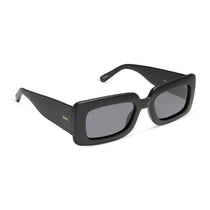 dime optics featuring the culver rectangular sunglasses with a matte black frame and grey polarized lenses angled view