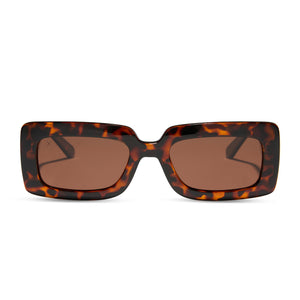 dime optics featuring the culver rectangular sunglasses with a tortoise frame and brown polarized lenses front view