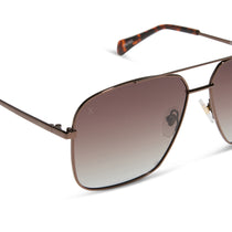 dime optics encino aviator sunglasses with a chocolate brown metal frame and brown gradient polarized lenses detailed view