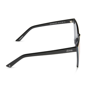 dime optics glendale cat eye sunglasses with a black frame and candy pink mirror lenses side view