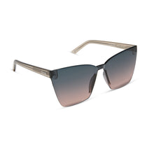 dime optics glendale cat eye sunglasses with a crystal cool grey frame and orchid gradient lenses angled view