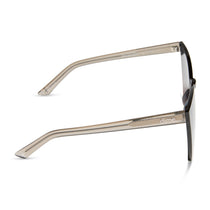 dime optics glendale cat eye sunglasses with a crystal cool grey frame and orchid gradient lenses side view