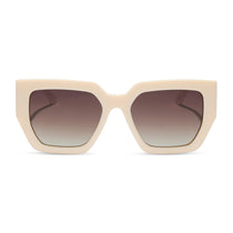 dime optics highland square sunglasses with a swiss coffee cream frame and brown gradient polarized lenses front view