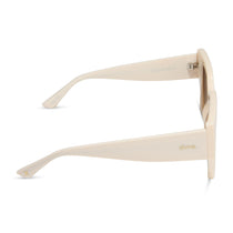 dime optics highland square sunglasses with a swiss coffee cream frame and brown gradient polarized lenses side view