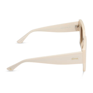 dime optics highland square sunglasses with a swiss coffee cream frame and brown gradient polarized lenses side view