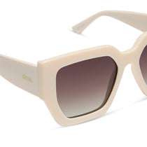 dime optics highland square sunglasses with a swiss coffee cream frame and brown gradient polarized lenses detailed view