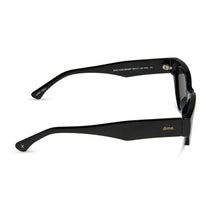 dime optics featuring last call cat eye sunglasses with a black frame and grey polarized lenses side view