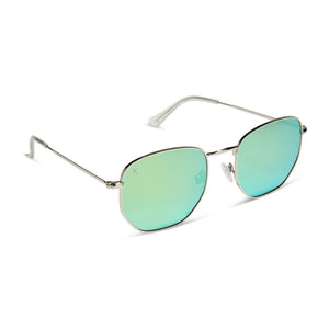 roxbury round sunglasses - silver + cyan mirror polarized