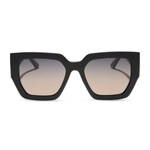 rissa g x dime optics she's a 10 square sunglasses with a glossy black frame with a dusk polarized lenses front view