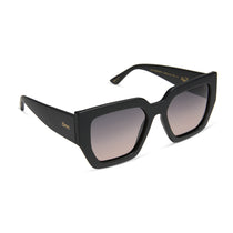 rissa g x dime optics she's a 10 square sunglasses with a glossy black frame with a dusk polarized lenses angled view
