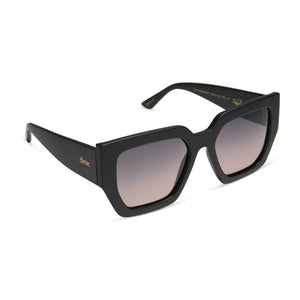 rissa g x dime optics she's a 10 square sunglasses with a glossy black frame with a dusk polarized lenses angled view