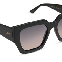 rissa g x dime optics she's a 10 square sunglasses with a glossy black frame with a dusk polarized lenses detailed view