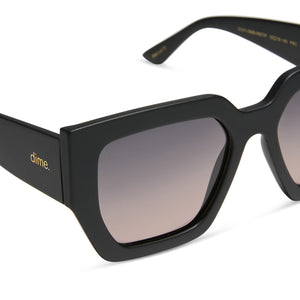 rissa g x dime optics she's a 10 square sunglasses with a glossy black frame with a dusk polarized lenses detailed view