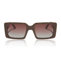 dime optics sunset square sunglasses with a brown frame and brown gradient lenses front view