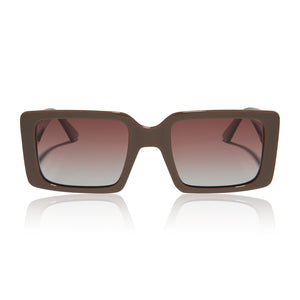 dime optics sunset square sunglasses with a brown frame and brown gradient lenses front view