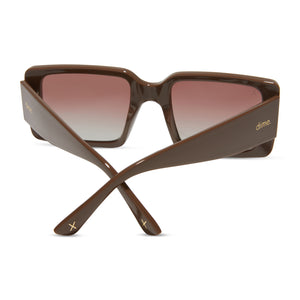 dime optics sunset square sunglasses with a brown frame and brown gradient lenses back view