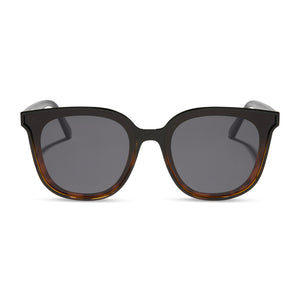 dime optics featuring the toluca round oversized sunglasses with a black tortoise frame and grey polarized lenses front view