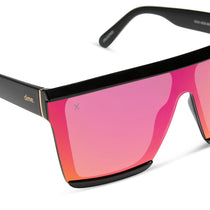 dime optics unlocked shield sunglasses with a black frame and a sunset mirror lenses detailed view