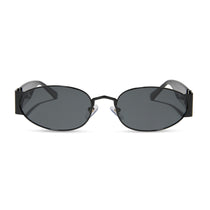 dime optics featuring the vine rectangular sunglasses with a black frame and grey lenses front view