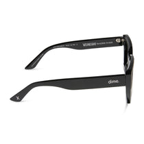 wednesday x dime optics featuring the nevermore academy uniform square sunglasses with a matte black and matte grey frame with grey gradient lenses side view