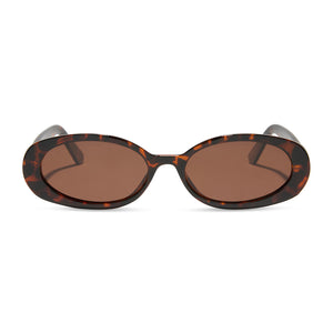 dime optics westwood round sunglasses with a tortoise frame and brown polarized lenses front view