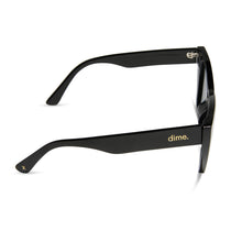 dime optics featuring the windsor cat eye sunglasses with a black frame and grey polarized lenses side view