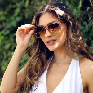 topanga square sunglasses, clear brown & flash