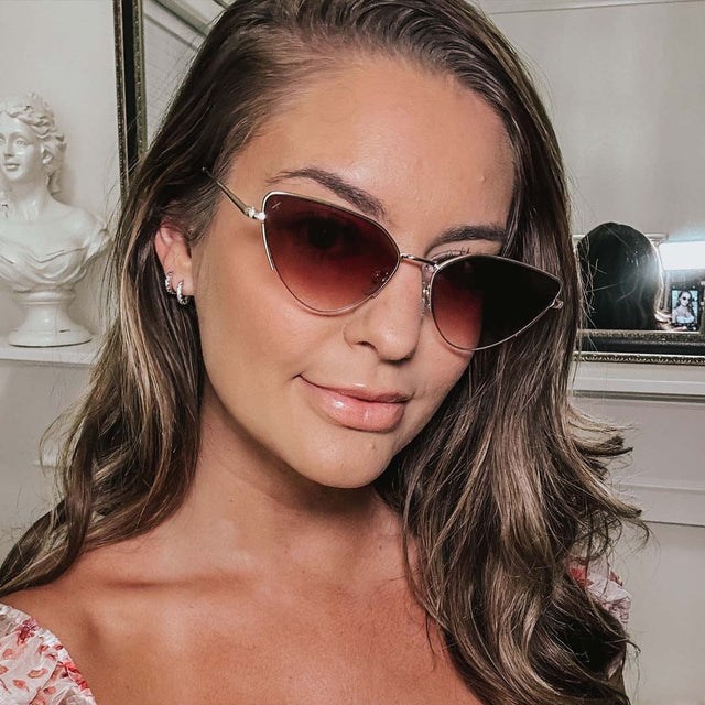 customer content - Alixandra wearing the Fairfax Brushed Gold and Brown womens fashion sunglasses from dime optics