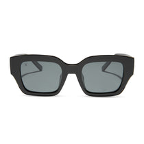 nathalie paris x dime optics amore square sunglasses with a black frame and grey polarized lenses front view
