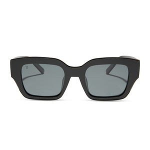 nathalie paris x dime optics amore square sunglasses with a black frame and grey polarized lenses front view