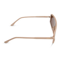 nathalie paris x dime optics mira shield sunglasses with a solid taupe frame and brown polarized lenses side view